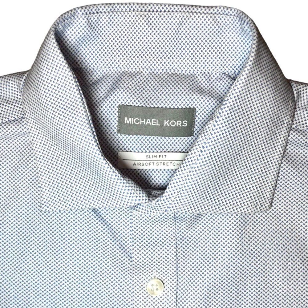 Michael Kors Airsoft Stretch Non Iron Dress Shirt in White/Blue Men’s M Slim Fit